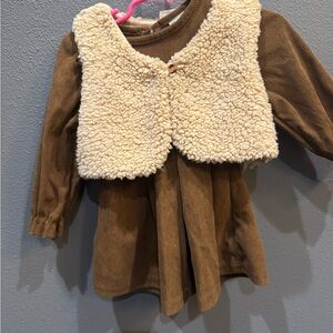 Cozy Brown Kids Casual Dress with Cream Vest